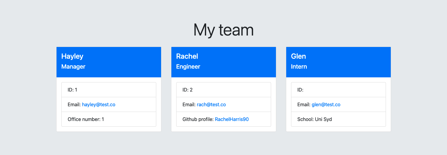 Team profile generator screen shot